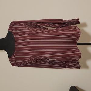 Pleione Long Sleeve Women's Blouse, Size: Medium. Maroon w/ Blue & White Stripes